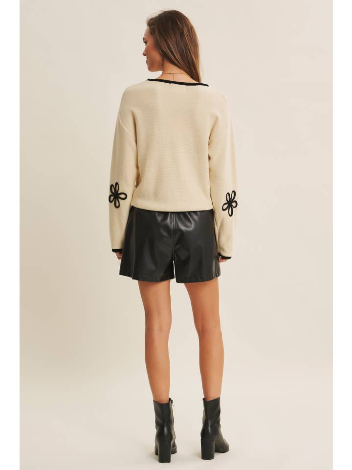 in february - Wholesale Knit Sweater - Women's - EFFORTLESS COMFORT CONTRAST FLORAL APPLIQUE SOFT SWEATER13