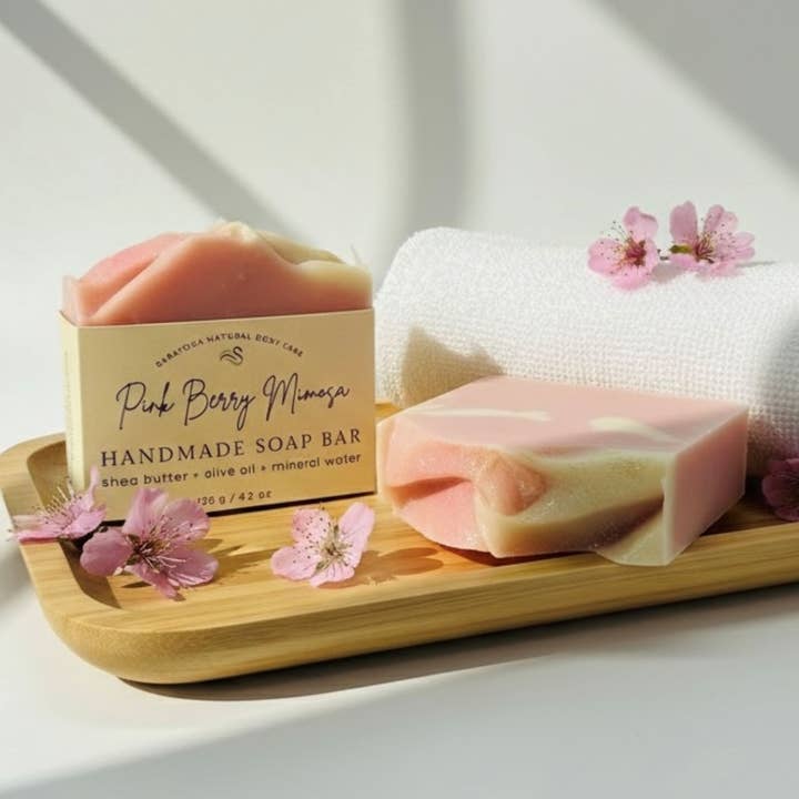 Pink Berry Mimosa Handmade Soap Bar VEGAN COLD PROCESS for wholesale by SARATOGA SOAP COMPANY