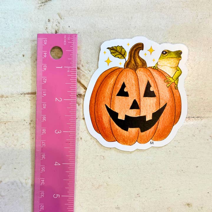 NOMAD Moon Magic - Wholesale Sticker - Halloween Jack-o-Lantern with Cute Frog Sticker, Handmade