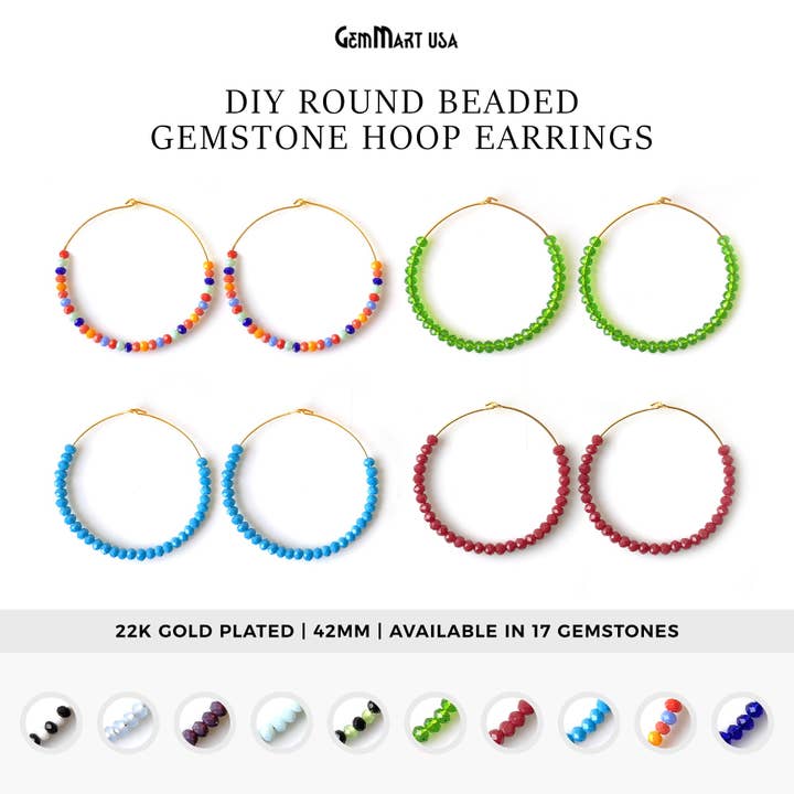 Brincos de argola com pérolas redondas 42mm com acabamento a ouro por atacado de GemMartUSA