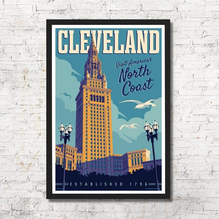 Cleveland Skyline Art Print wanddecoratie cadeau voor wholesale door Red Robot Design & Illustration