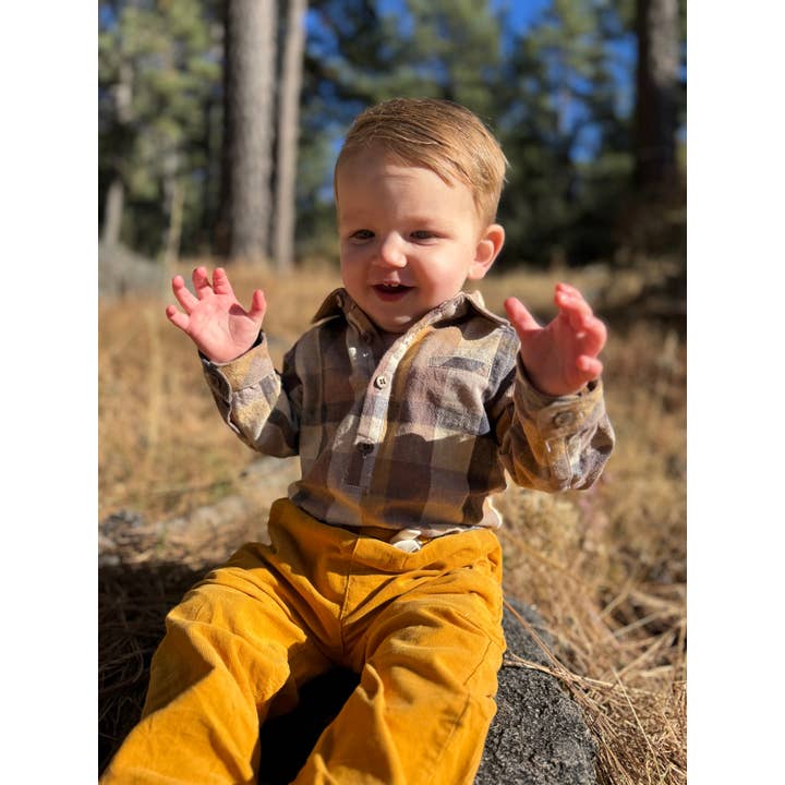 JASPER Woven Onesie Brown Madras for wholesale on Faire2