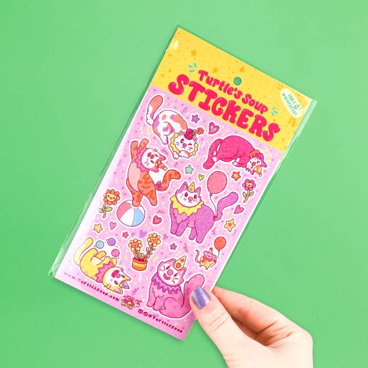 Clown Cats Vinyl Sticker Sheet for wholesale by Turtle's Soup