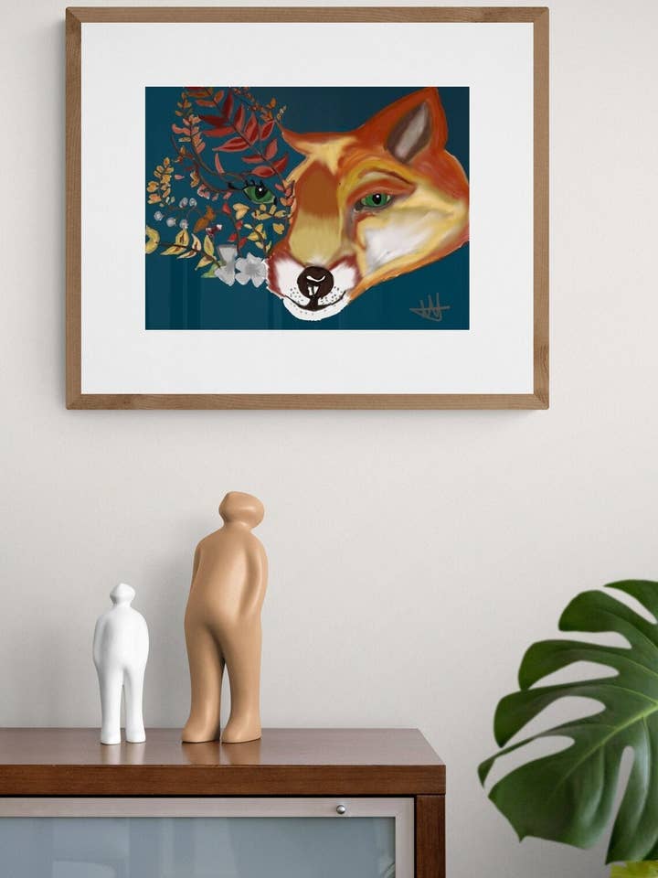 Fox and Flowers Print for wholesale by Akesonscreations