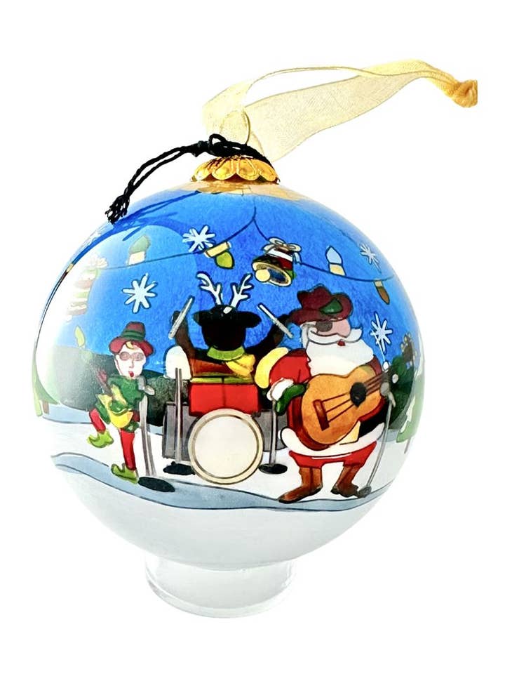 Hand-Painted Glass Ornament - Jingle Bell Rock for wholesale by Kitty Keller Designs