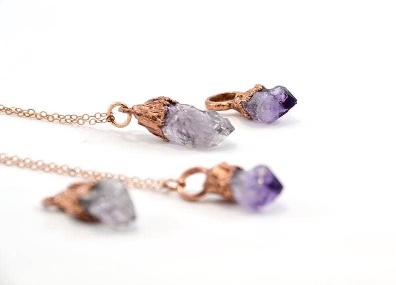 Daddy Daughter Jewelry - Vendita all'ingrosso Collana con ciondolo/pendaglio - Collana con punta di ametista in rame | Collana in oro rosa 14 carati7
