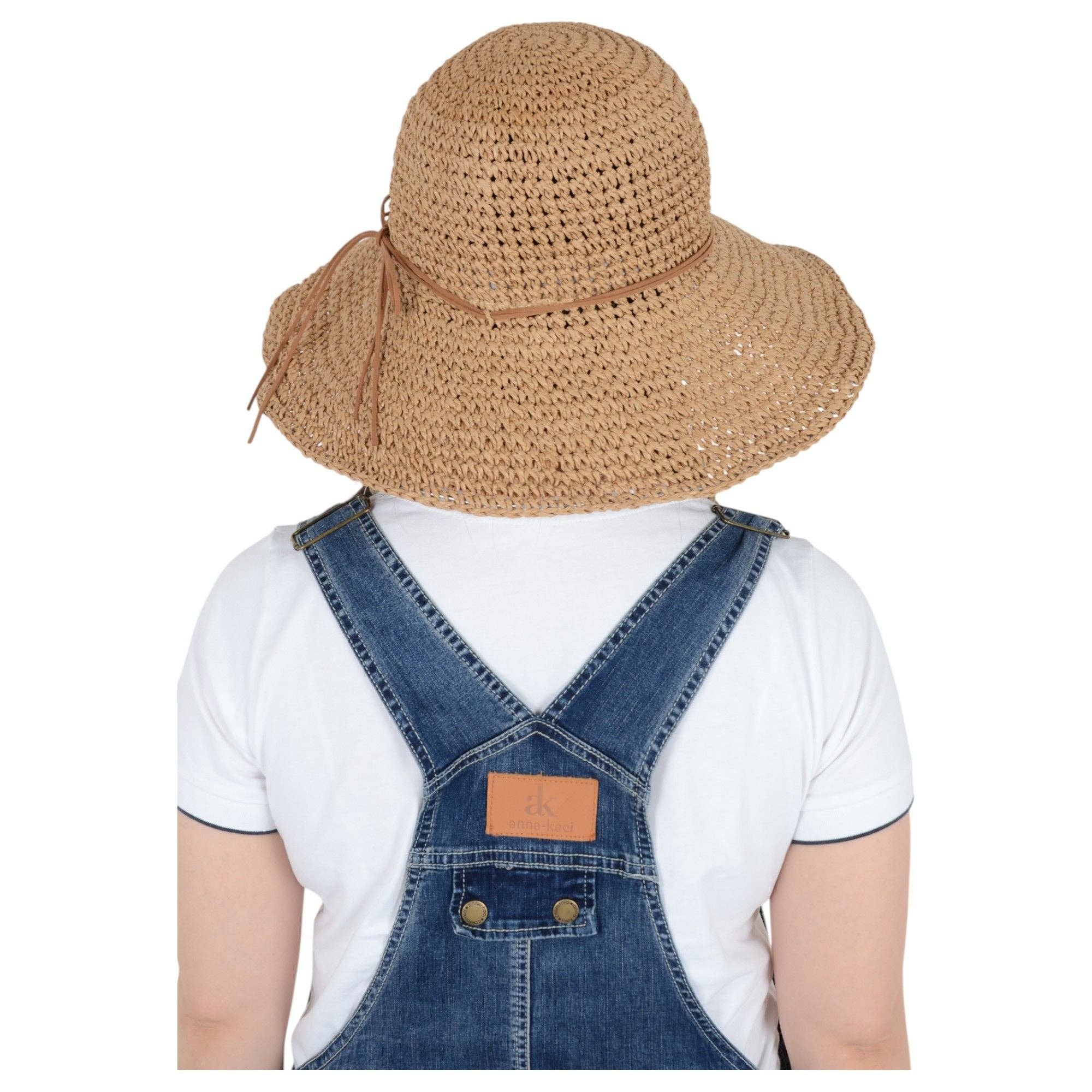 AK Brand - Wholesale Straw Hat - Women's - Woven Floppy Sun Hat with Rounded Crown and Decorative Bow D8