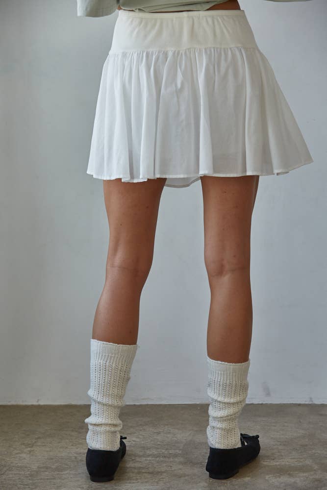 Off White RJ3513 | Knit Ribbed Mini Wrap Skort With Front Tie Knot for wholesale on Faire3