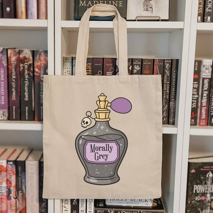Bookstore Tote Bag | Reader Gift Shop | Morally Grey for wholesale by Literari Goods, Co | Book Themed Candles + Gifts