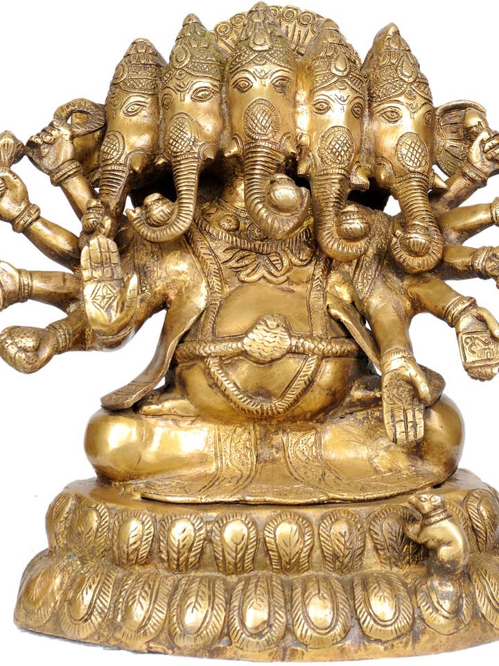 Panchamukha Ganesha | Handmade | Brass Statue for wholesale by Exotic India Art
