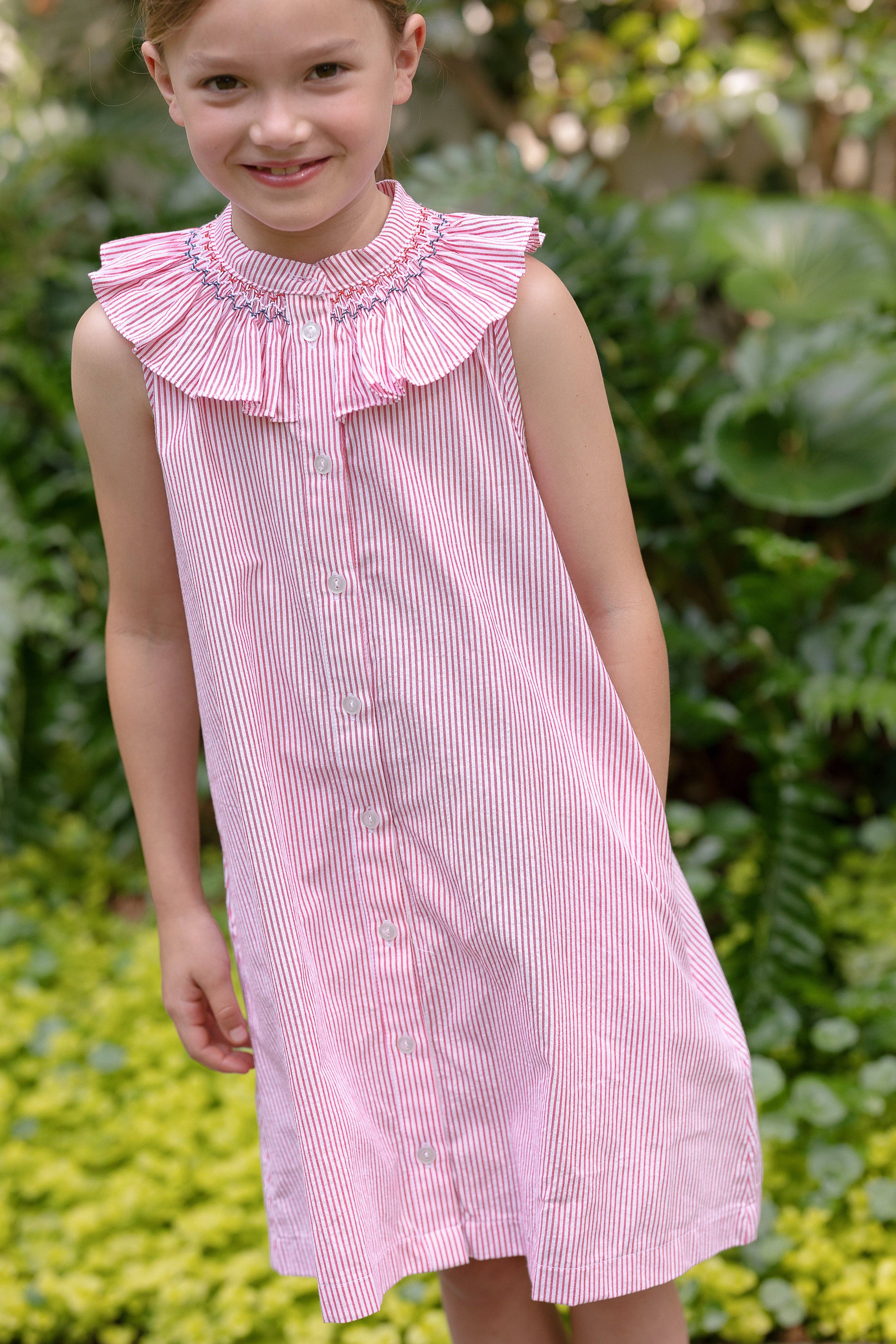 Sun House Children's - Wholesale Dress - Kids - Molly Anne Dress in Red Seersucker4