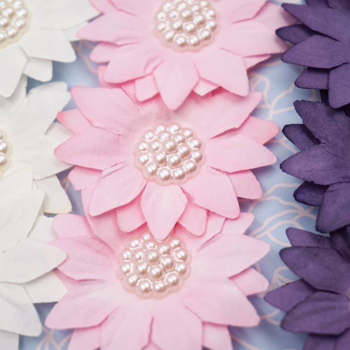 Angels Craft - Wholesale Artificial Flowers - Paper Flower w/ White Pearl Embellishment, 12-ct Assortment