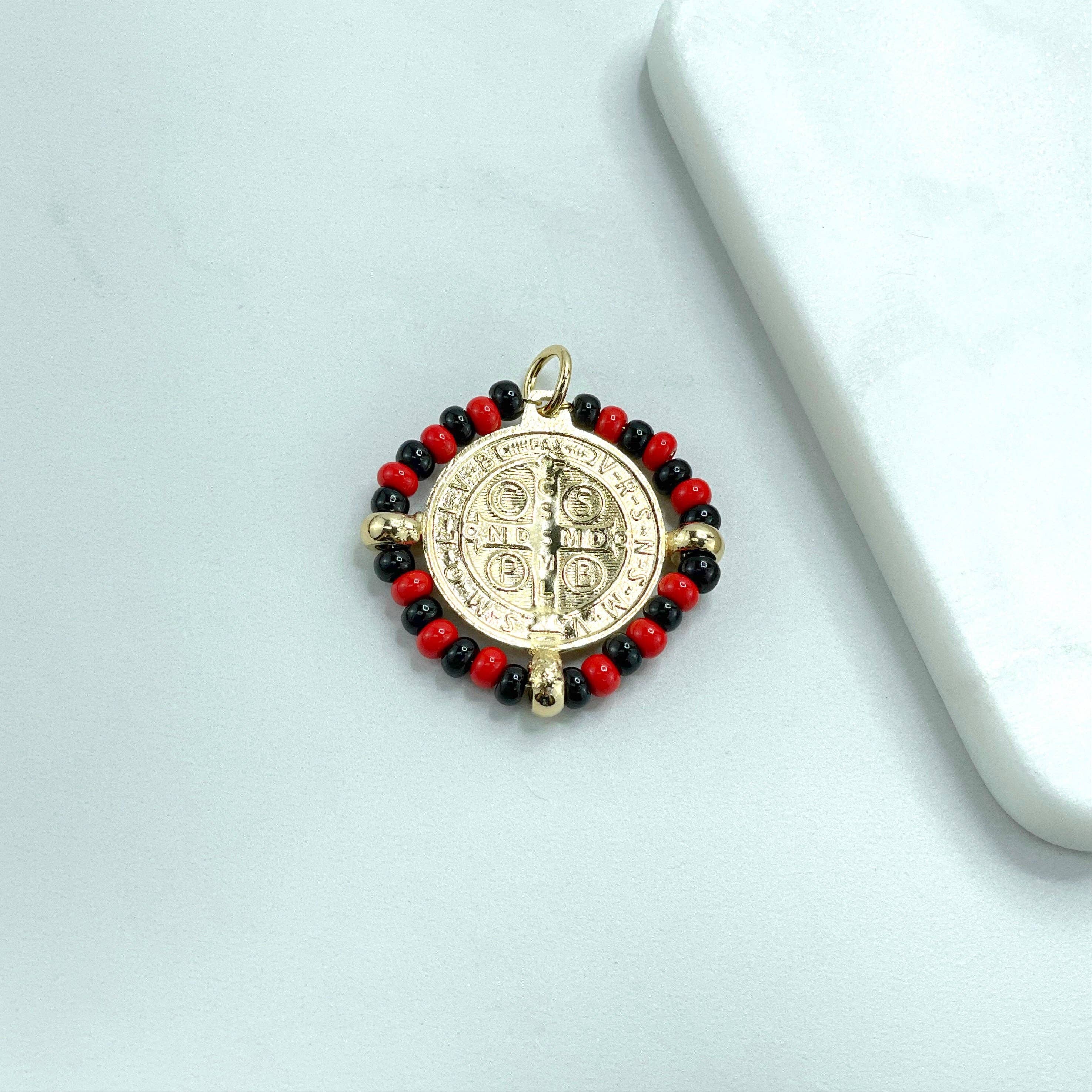 DIJU Jewelry - Wholesale  - 18k Gold Filled San Benito Coin, Black & Red Beads, 2 Sided Round Pendant Charms, Reversible San Benito, Wholesale Jewelry Making Supplies5