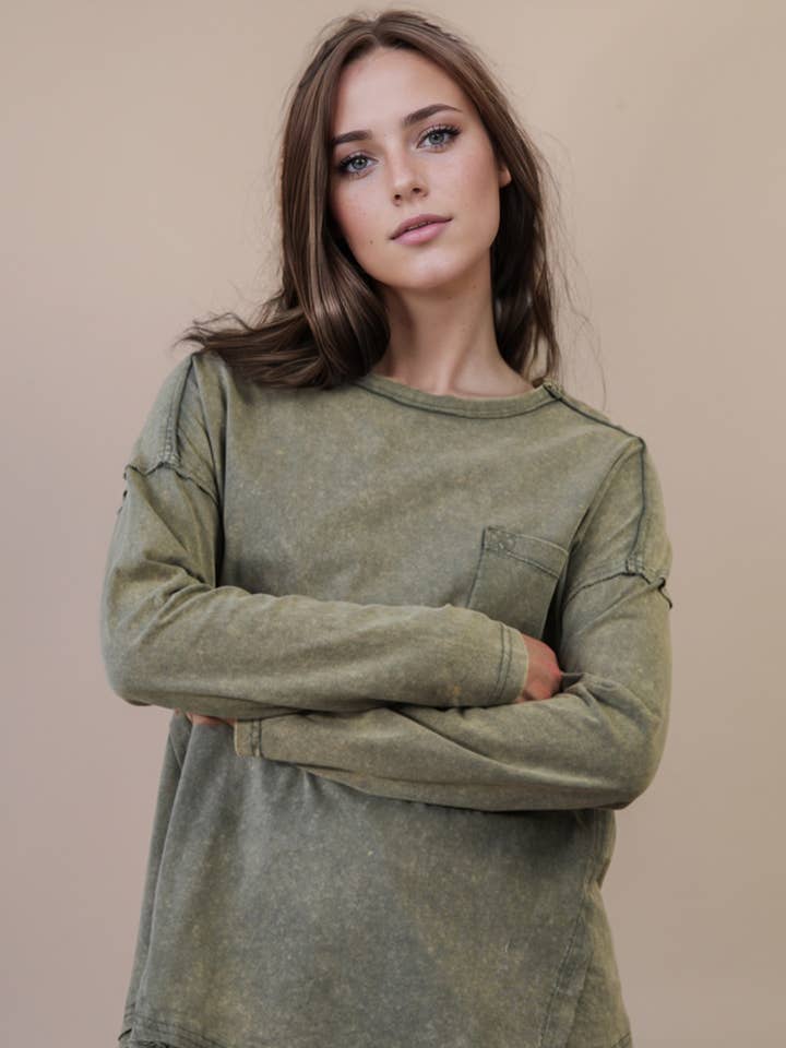 NT11817-Mineral Washed Casual Knit Top for wholesale by VERY J