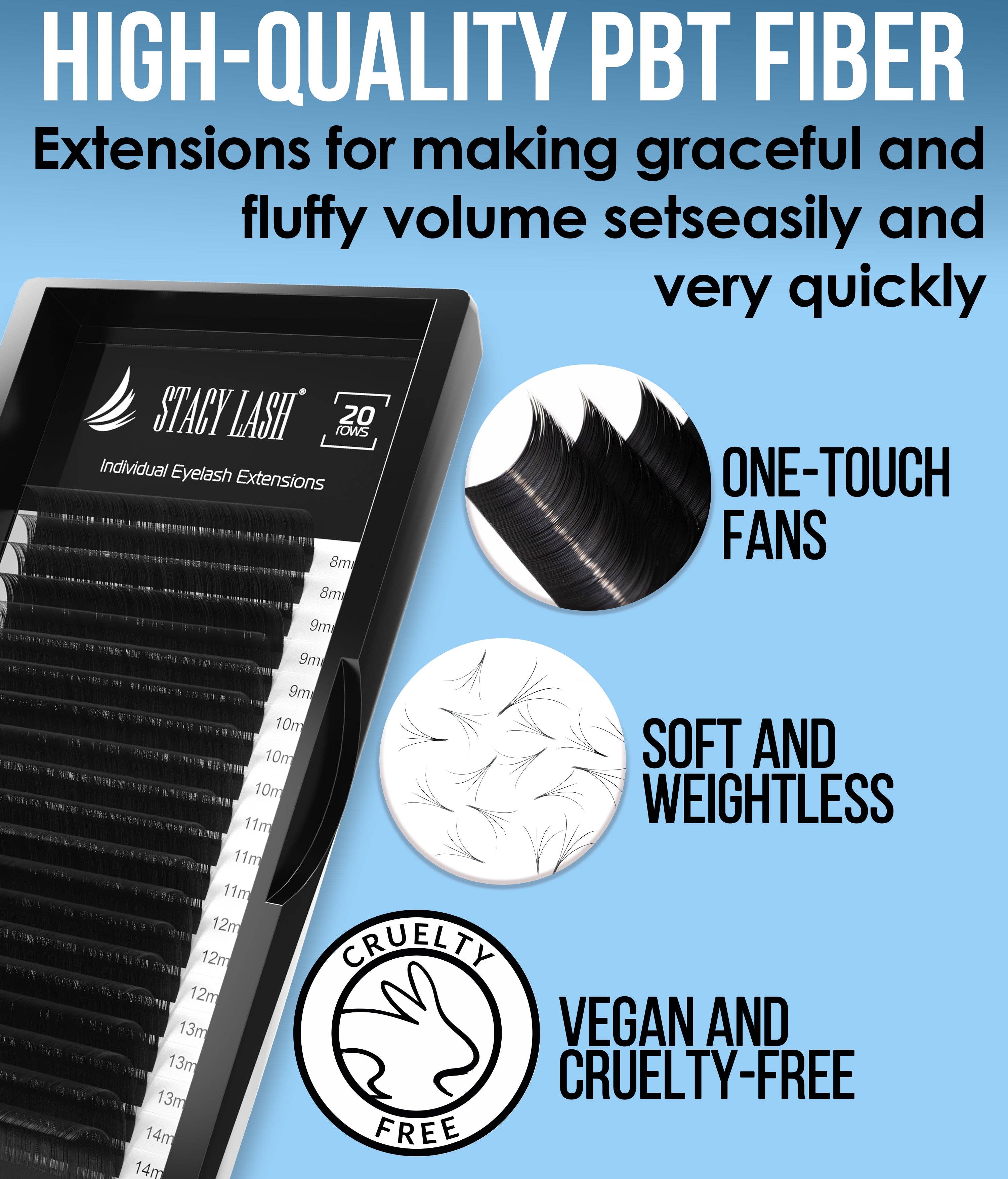 Stacy Lash - Wholesale False/Fake Eyelashes - 20 Rows - Easy Fan Mink Eyelash Extensions B Curl1