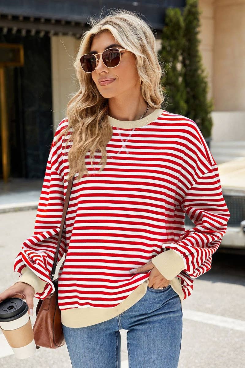 NINEXIS - Wholesale Blouse - Women's - CWTBLL1888_FALL CREW-NECK STRIPED LONG-SLEEVED TOP26