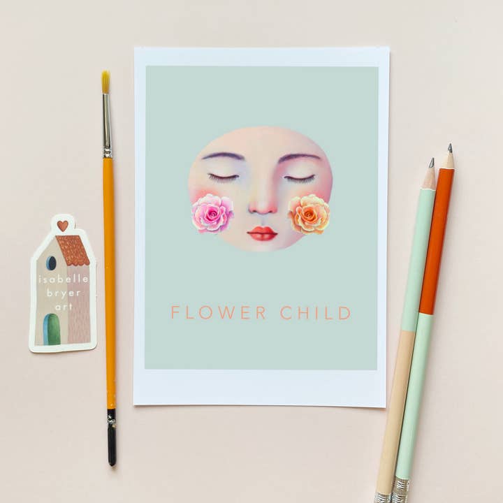Isabelle Bryer Art - Wholesale Everyday Greeting Card - Flower Child Card – Surreal Face with Roses - 5"x7"