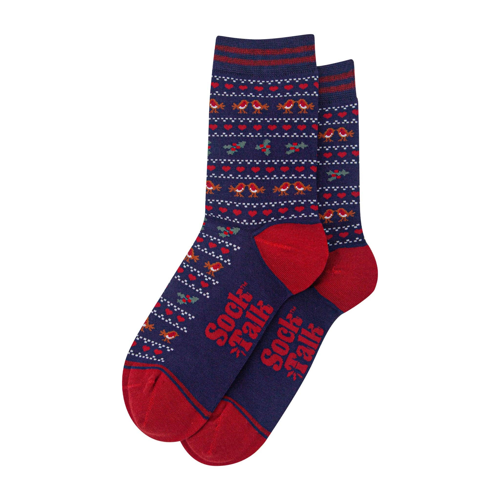 Sock Talk – wholesale Socks – Women's – Women's Bamboo Socks - Navy Blue/Red, Robin Fair Isle1