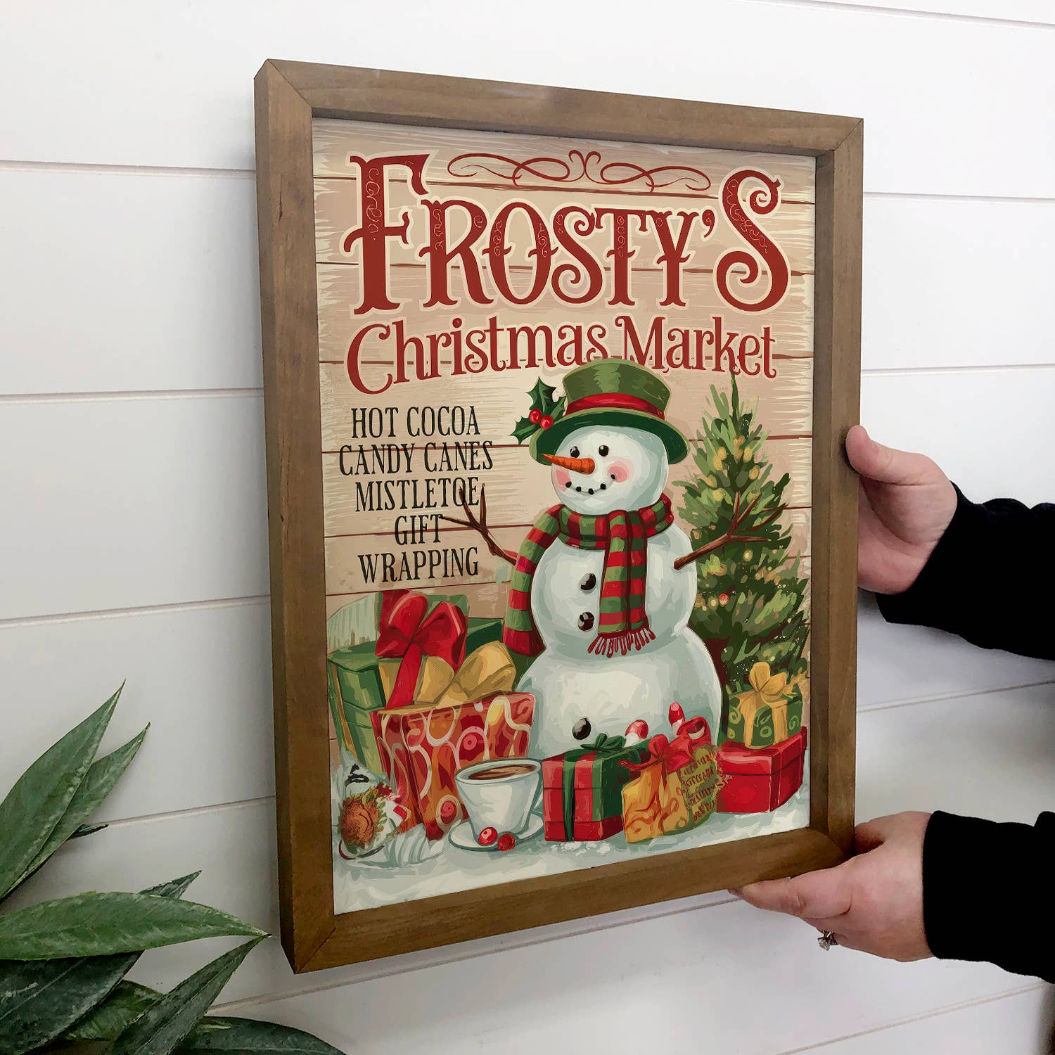 Hangout Home - Wholesale Art Print - Frosty's Holiday Market - Christmas Canvas Sign - Wood Frame3