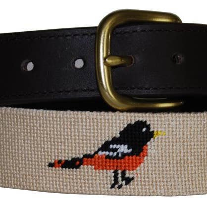 Needlepoint Belt-Bird Design (stitch time 8 weeks) for wholesale by Baldwin Belts