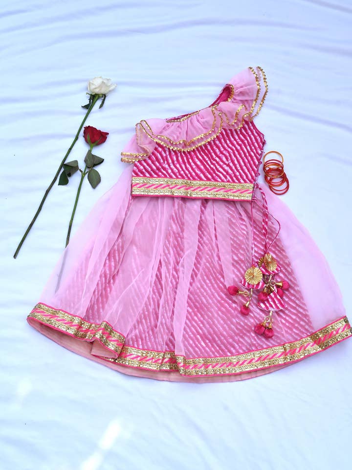 House of Amaya – wholesale Dress – Kids – Off shoulder girls pink lehenga1