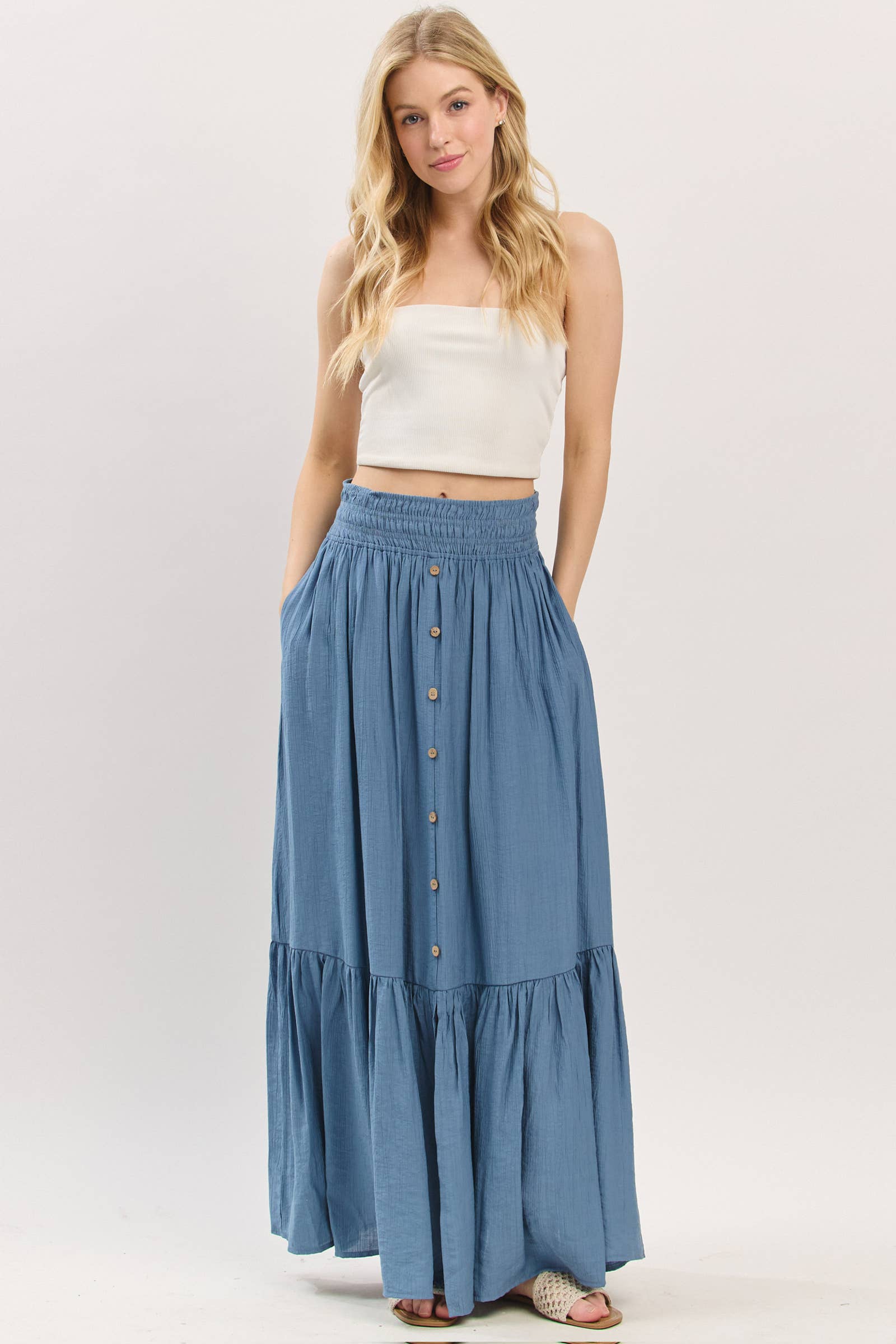 Final Touch - Wholesale Skirt - Women's - Tiered Center Slit Maxi Skirt - VS3399A0