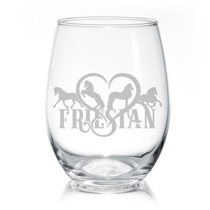 Friesian Horse Heart Stemless Wine Glass for wholesale by Classy Equine