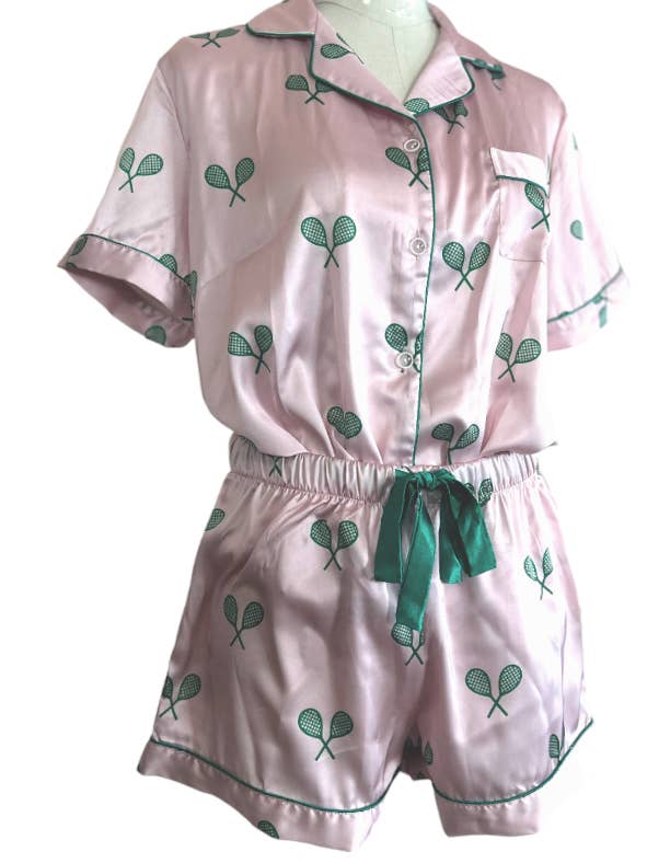 Runway Athletics - Wholesale Sleepwear Set - Women's - Tennis Pajama Satin Short Set - "Tennis Forever"