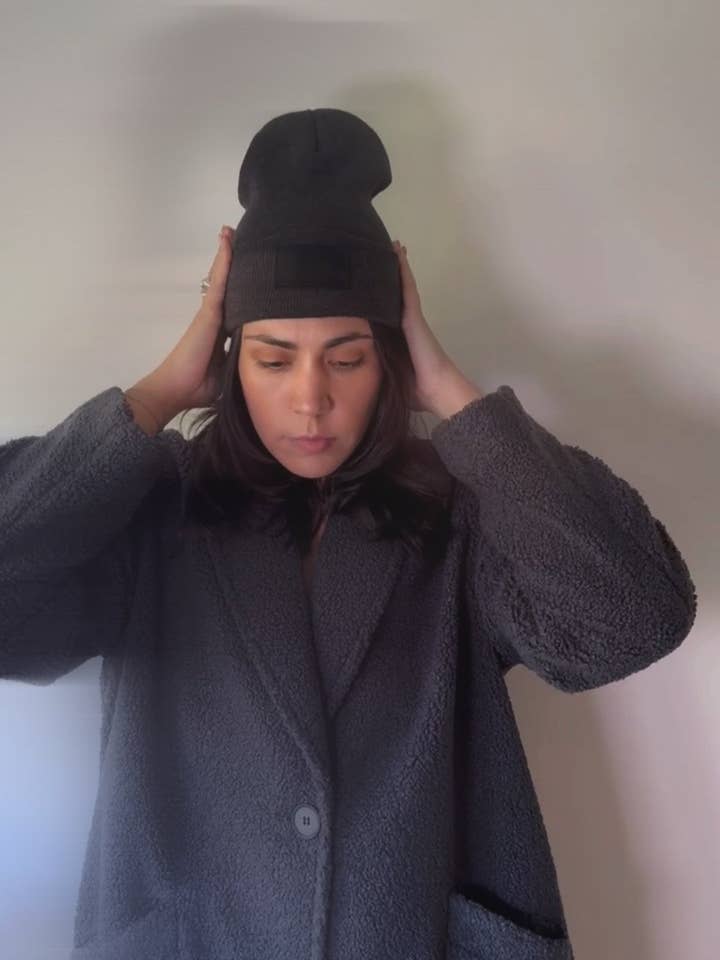 ETTA SUEDE PATCH BEANIE | CHARCOAL for wholesale by SISTER EPIC