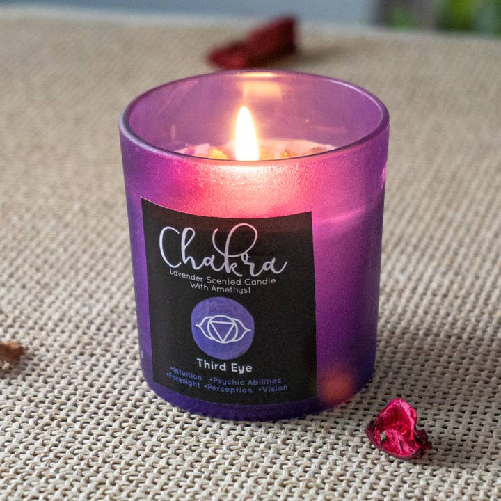 Pacific Trading - Wholesale Jar/Filled Candle - 15437 Third Eye Chakra Lavender Amethyst Candle C/16
