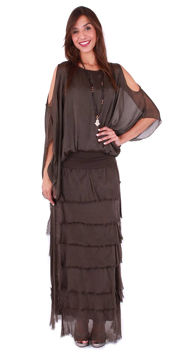 Gigi Moda - Vente Jupe – femme - Jupe volantée longue en soie58