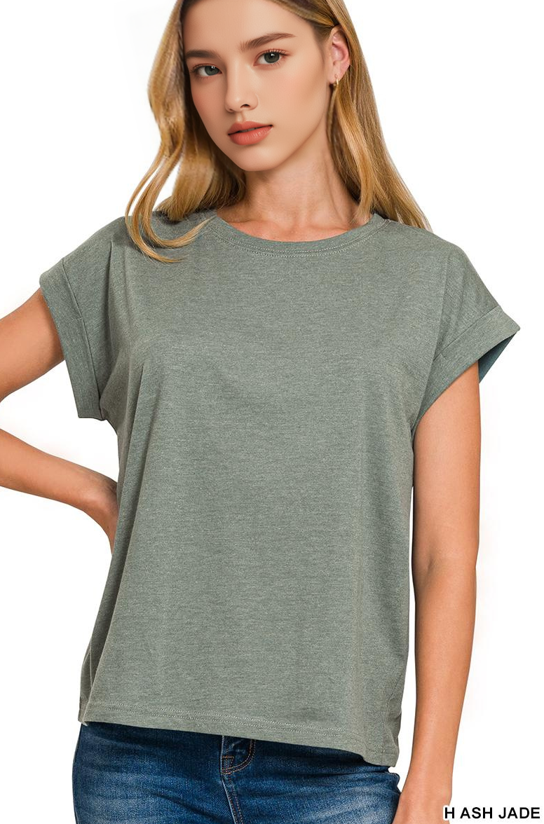 42POPS - Wholesale T-Shirt - Women's - `.Round Neck Folded Short Sleeve T Shirt23