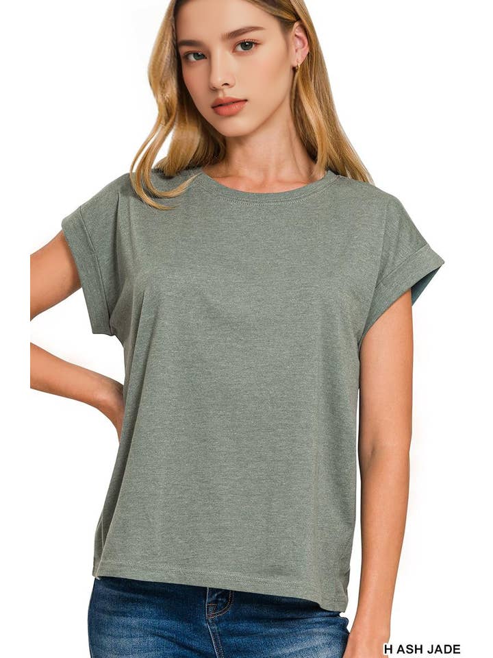 42POPS - Wholesale T-shirt – women's - `.Round Neck Folded Short Sleeve T Shirt23