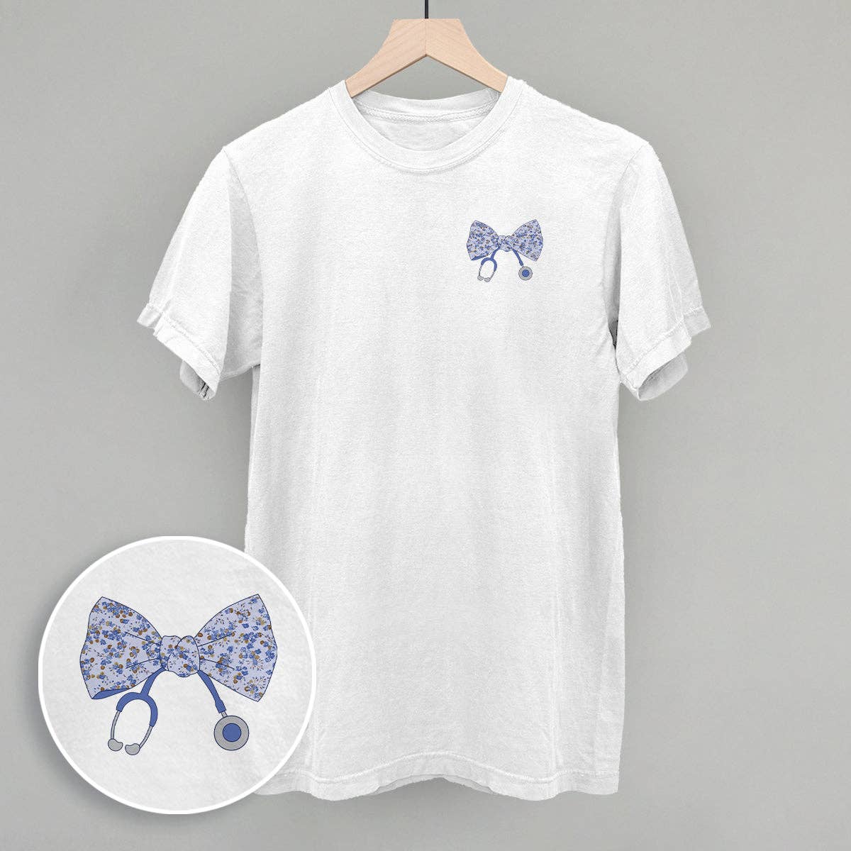 Ivy + Cloth - Wholesale Screen Printed T-Shirt - Women's - Stethoscope Floral Bow (Left Chest)0