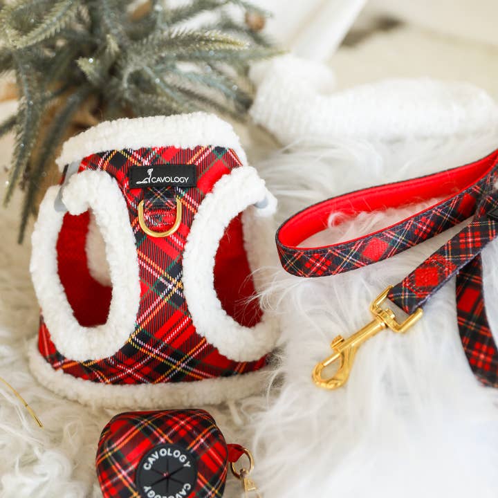 Cavology - Wholesale Pet Harness - Dog - VEST STEP IN HARNESS - Red Plaid Tartan Sherpa Winter Wonderland6