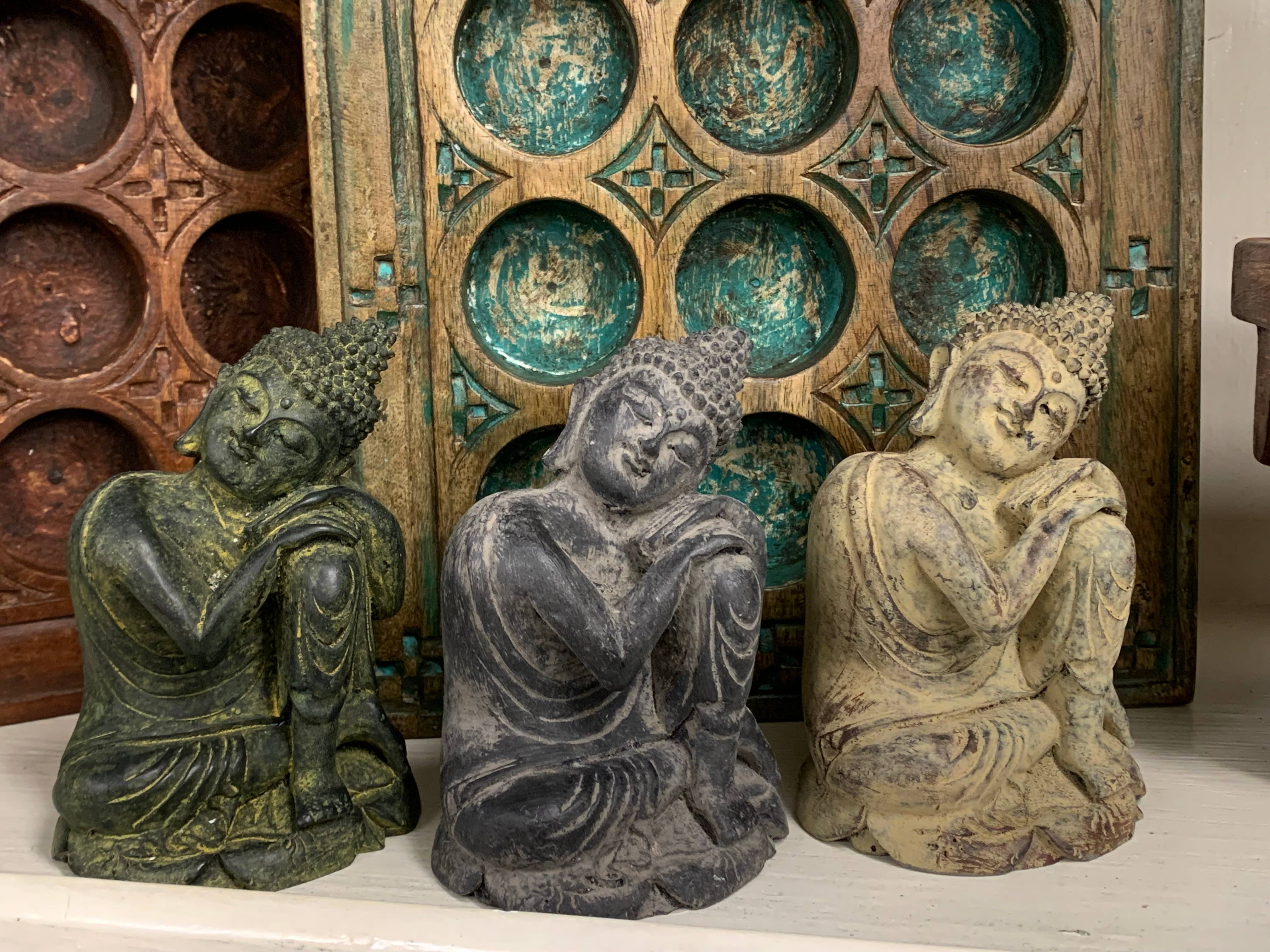 Asia West - Wholesale Sculpture - Buddha Statue Relaxing-Green, Brown, Grey (4/3/5"h)5