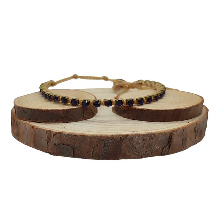 Pulseiras de Corrente de Cristal Pequenas - Veludo Roxo por atacado de QUÉ MÁS JEWELS