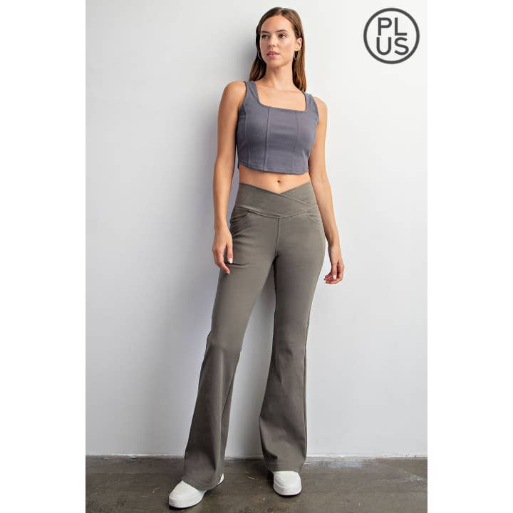 Rae Mode - Wholesale Pants - Women's - PLUS SIZE COTTON STRETCH TWILL FLARED CROSSOVER WAIST PANTS