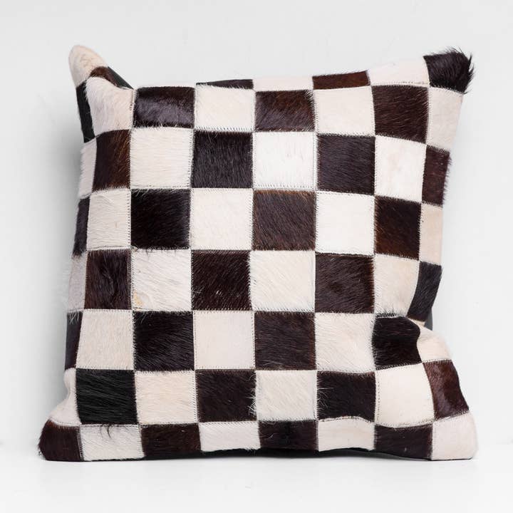 Multi Patch Hair-on Leather Cushion – Stylish & Unique for wholesale by Hammi Leathers