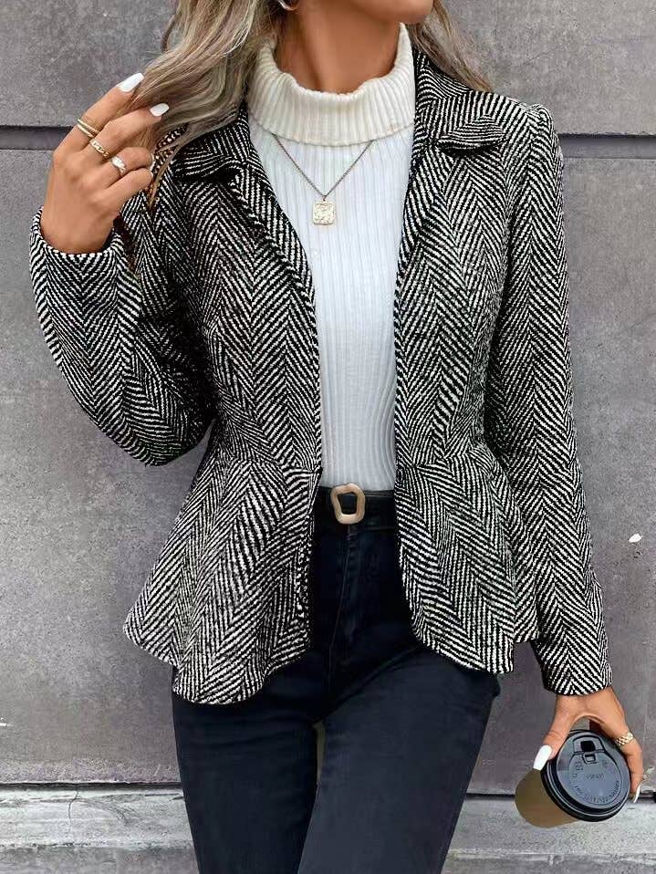 Blazer med hundetandsmønster og bælte i taljen for engroshandel hos Miss Sparkling