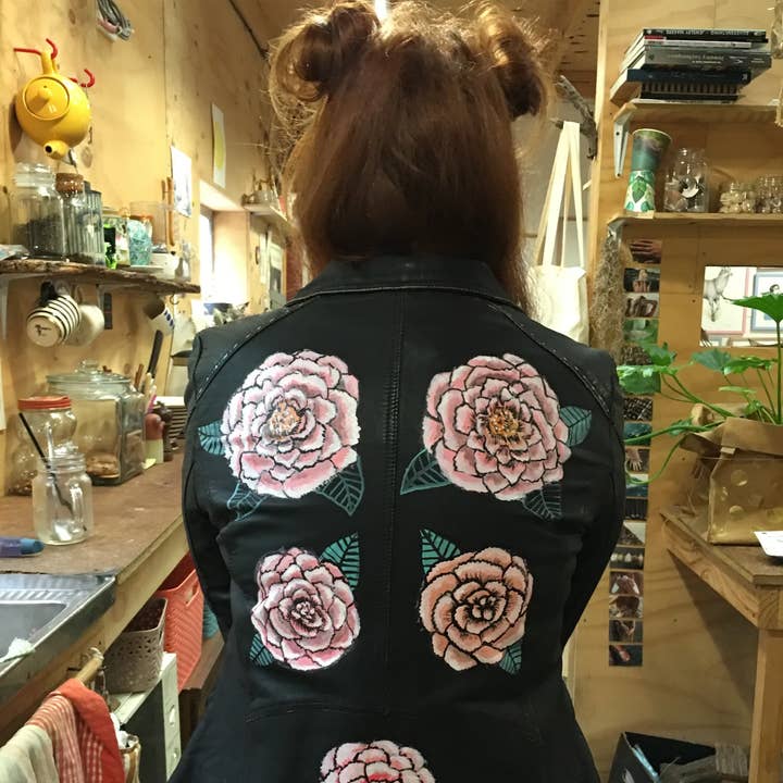 DISTRESSED LEATHER JACKET - FLOWERS for wholesale by Johnny Be Good