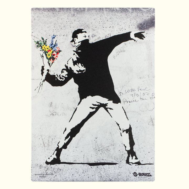 Banksy's FLOWER THROWER Canvas Print for wholesale by G-ROLLZ