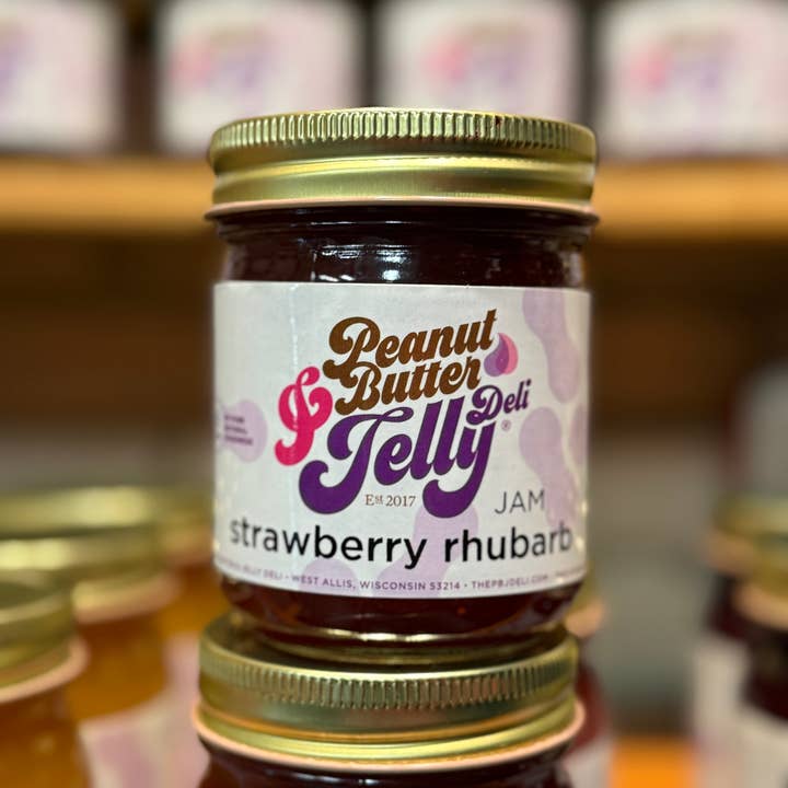 Strawberry Rhubarb Jam - 9 oz for wholesale by Peanut Butter & Jelly Deli