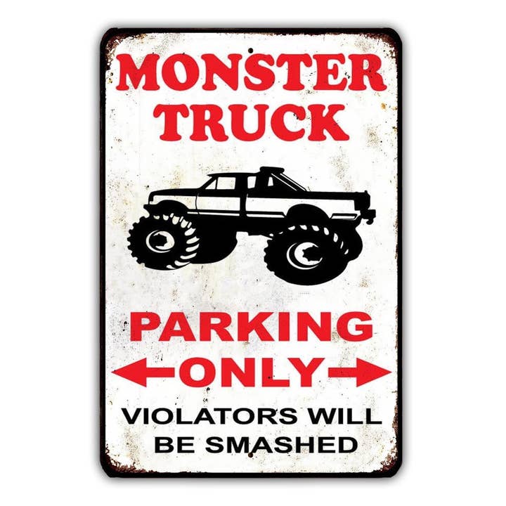 Monster Truck Parking Only Violators Will Be Smashed Vintage Metal Sign Retro Rustic Patio Home Décor Gift Metal Print Present for wholesale by Game Time Prints