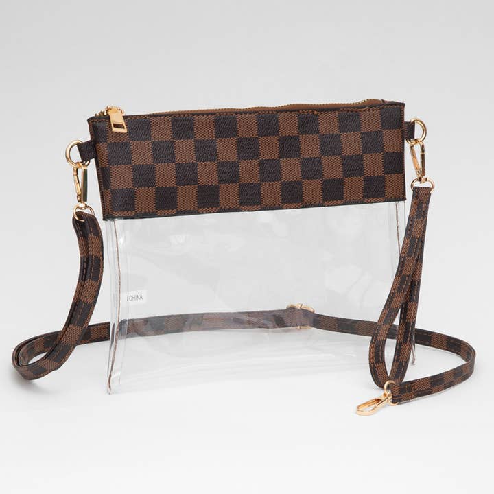 Sensibling Corp. - Wholesale Crossbody Bag - Women's - Faux Leather Checkered Printed Transparent Crossbody Bag