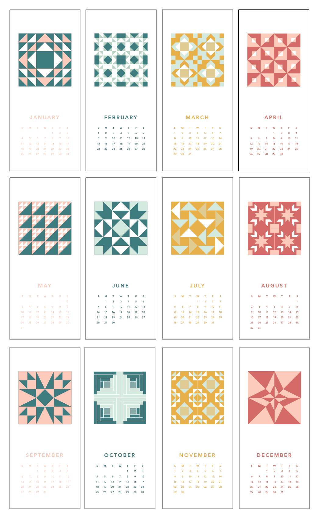 Pistachio Press - Wholesale Calendar - 2026 Quilty Letterpress Calendar1