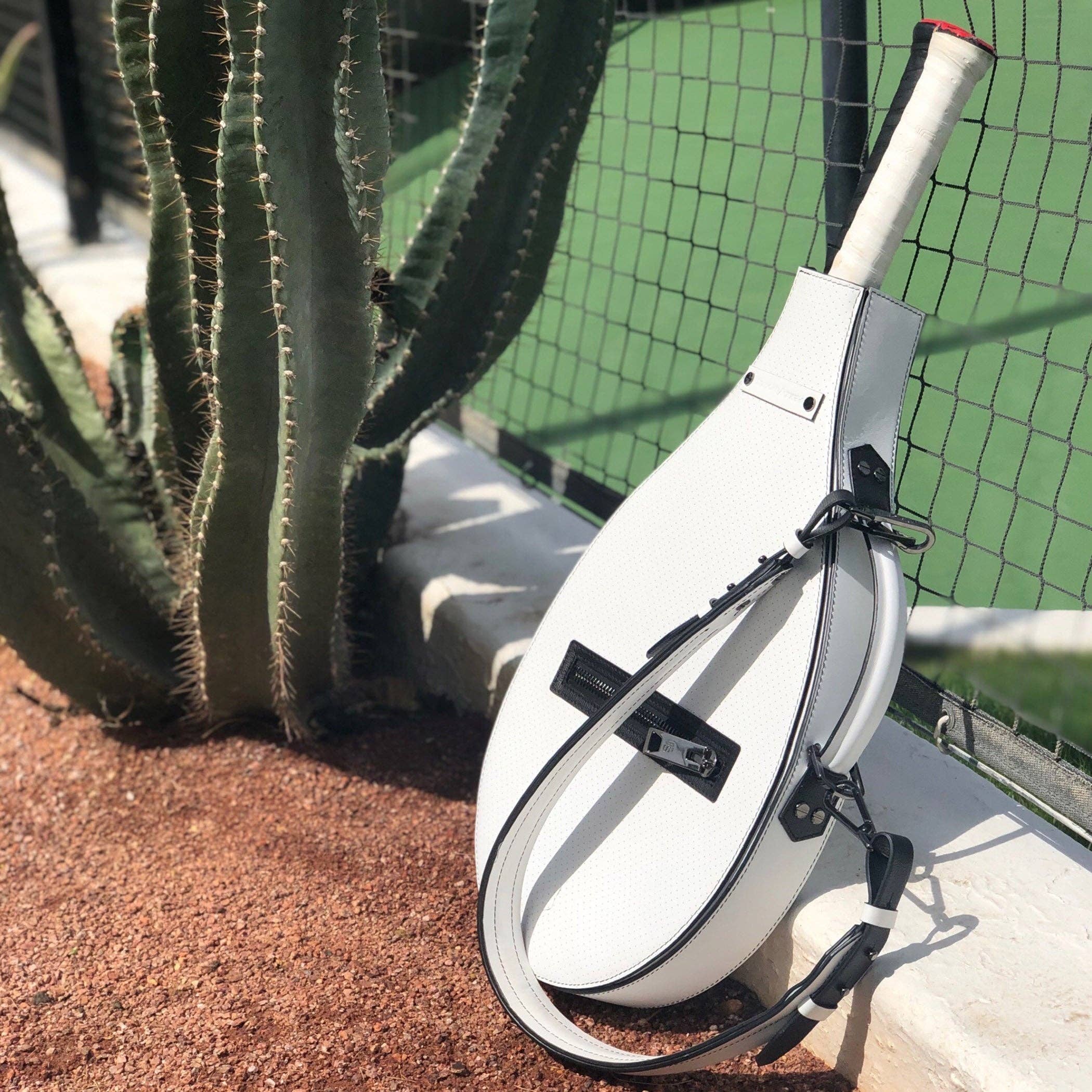 Billie Bag Leather Tennis Racket Bag (White/Black/Gunmetal) for wholesale on Faire5