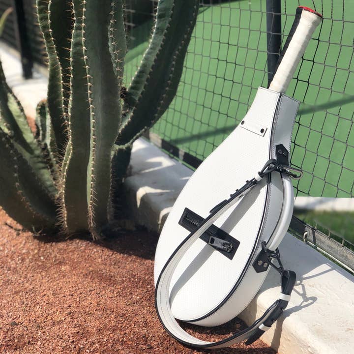 Billie Bag Leather Tennis Racket Bag (White/Black/Gunmetal) for wholesale on Faire5