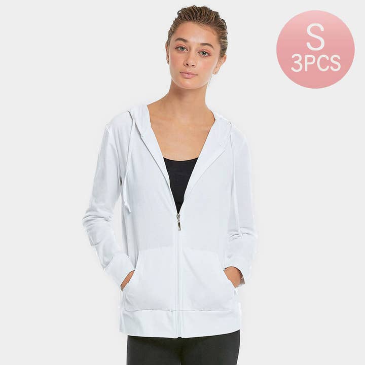 Sensibling Corp. - Wholesale Hoodie - Women's - 3PCS - Solid Thin Zip Up Hoodie Jackets