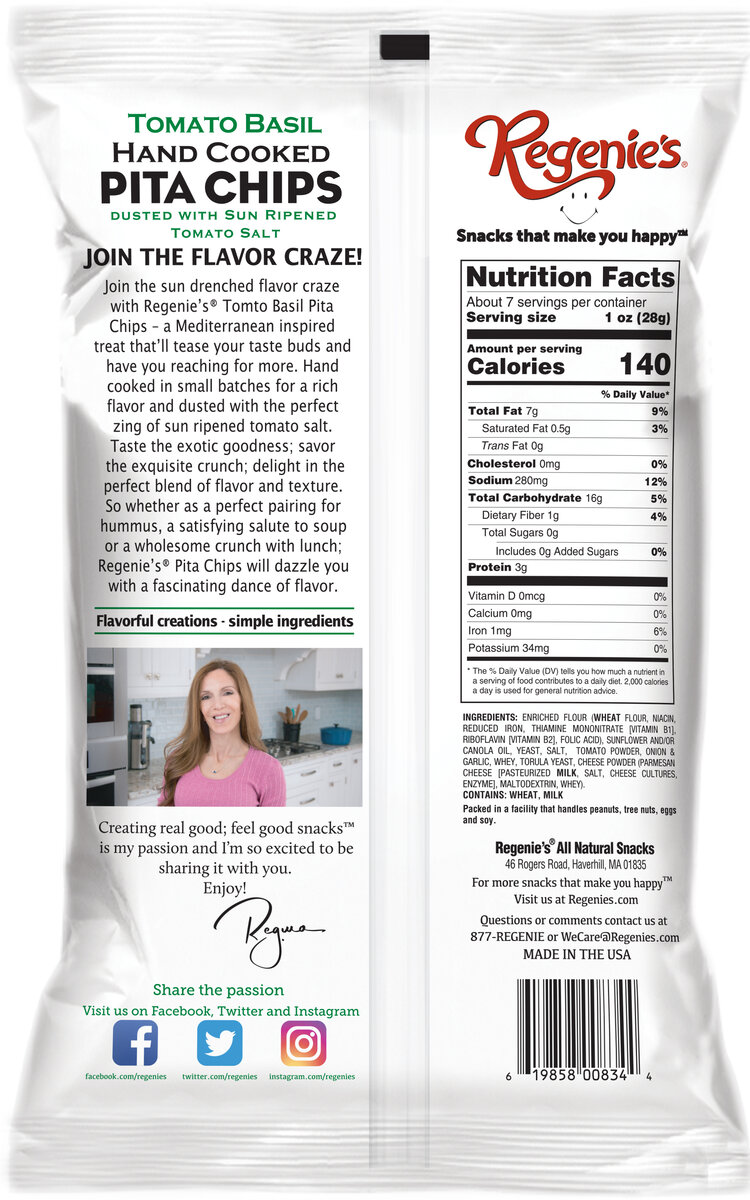 Regenie's All Natural Snacks - Wholesale Chips - Tomato Basil Pita Chips1